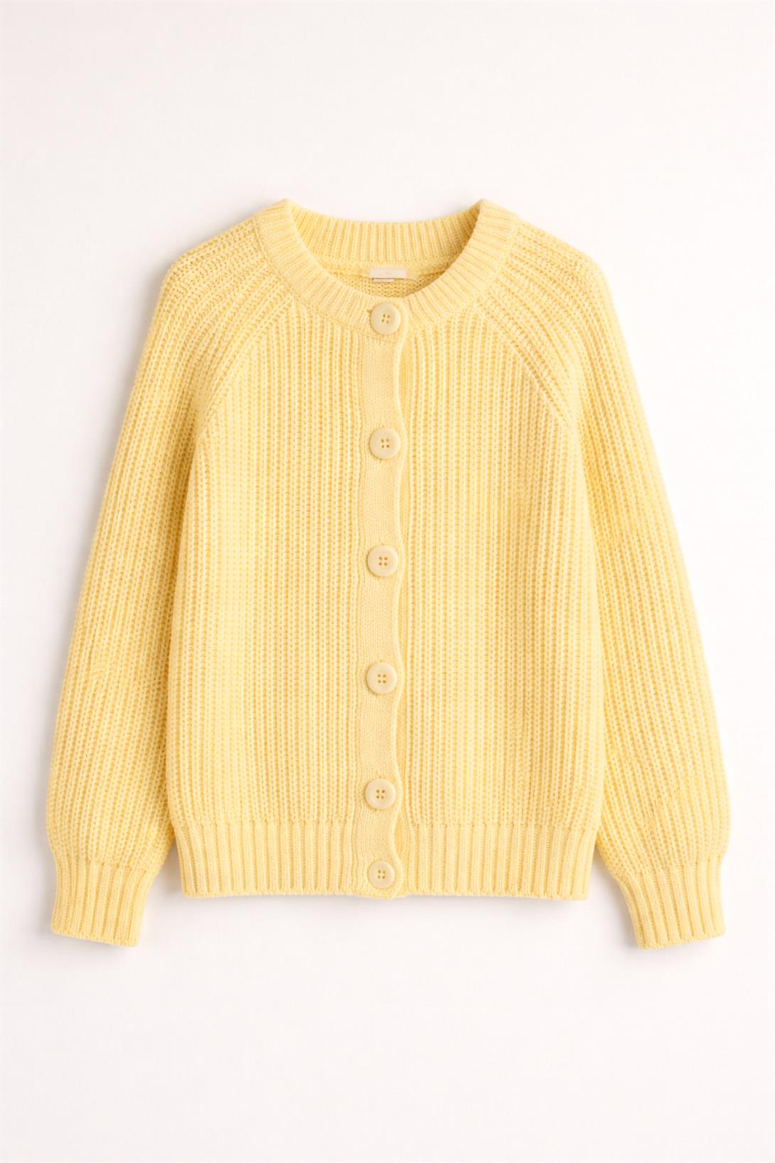 Kadın Yün Karışımlı Düğmeli Triko Hırka Sarı 