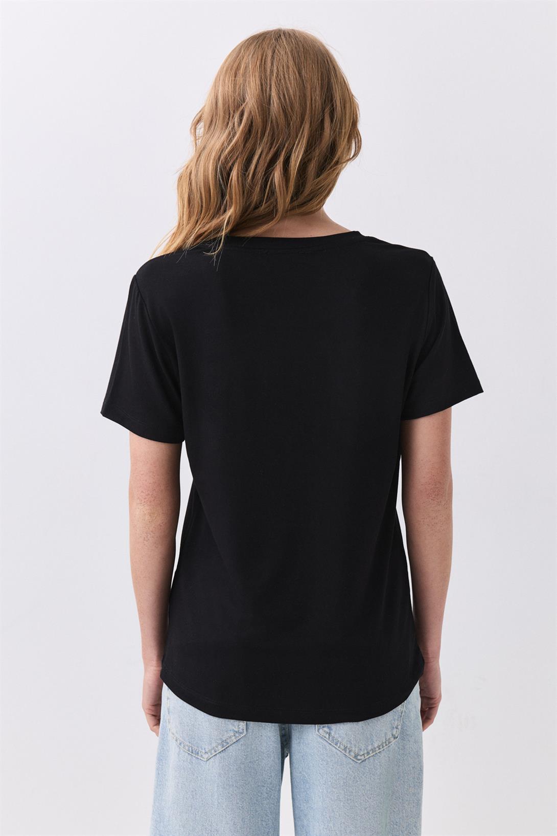Kadın Slim Basic Viskon Tshirt Siyah 8013