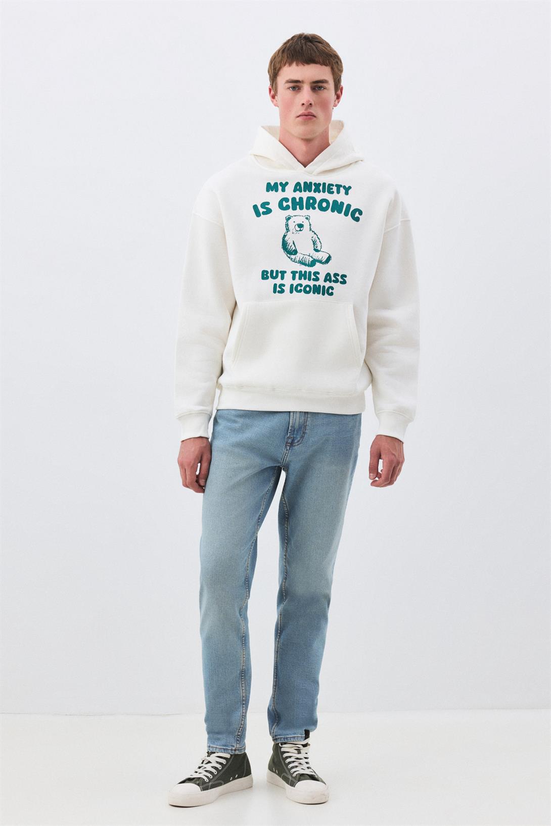 Unisex My Anxiety is Chronic Sweatshirt Beyaz