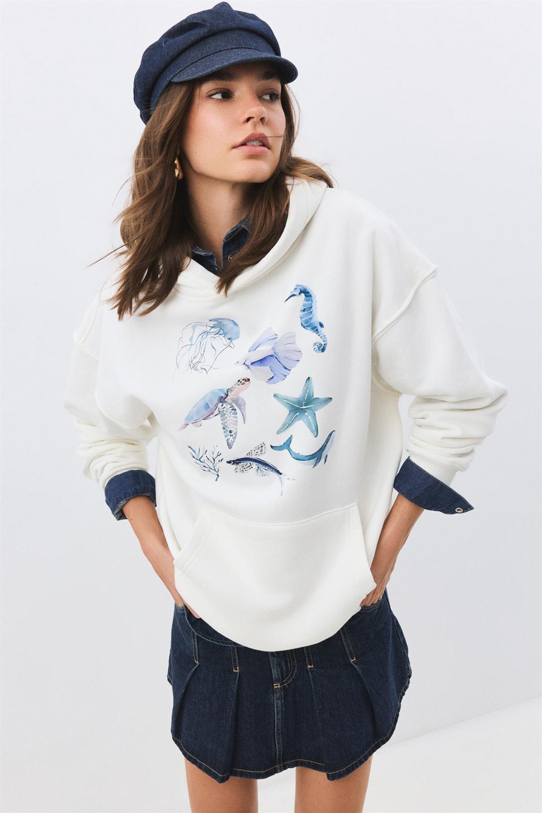 Kadın Sea Elements Sweatshirt Beyaz