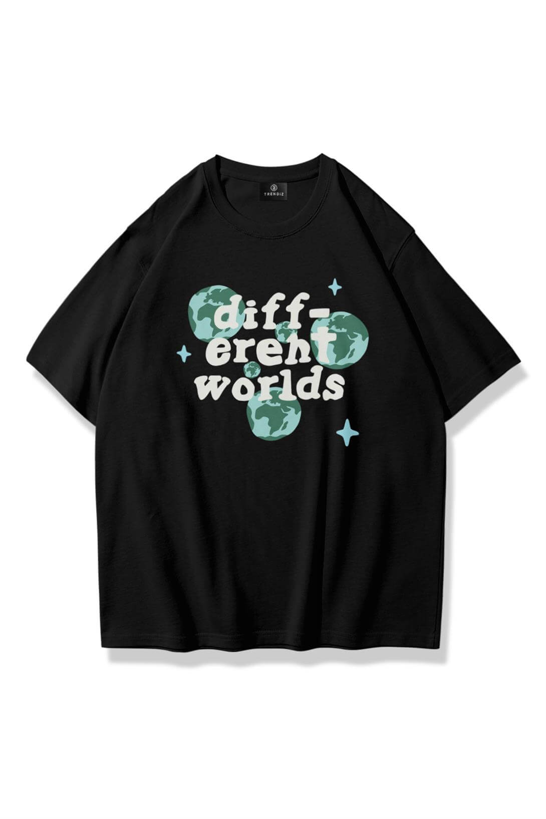 Unisex Different Worlds Tshirt Siyah