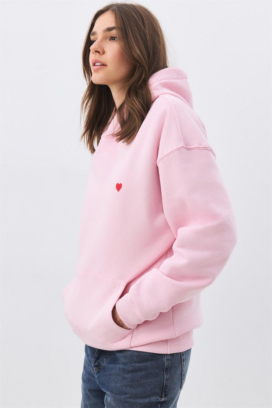 Kadın Minik Kalp Sweatshirt Pembe