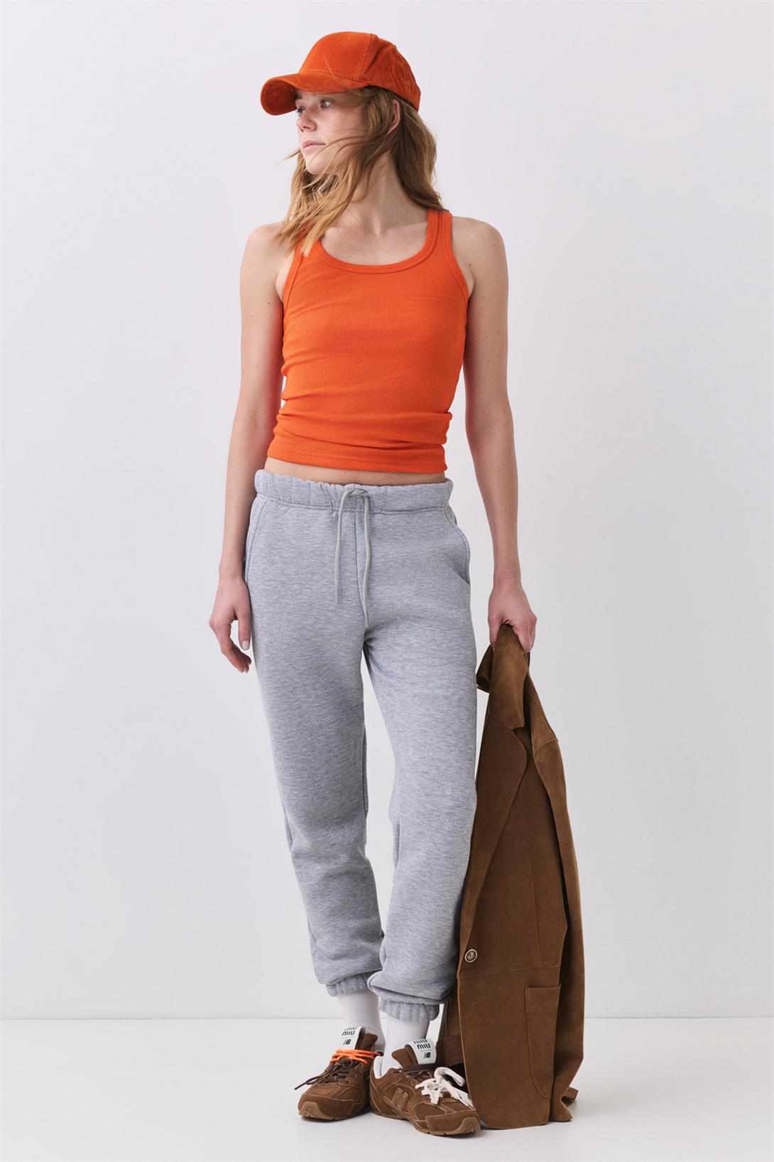 Kadın Fitilli Görünümlü Kalın Askılı Atlet Turuncu 9012