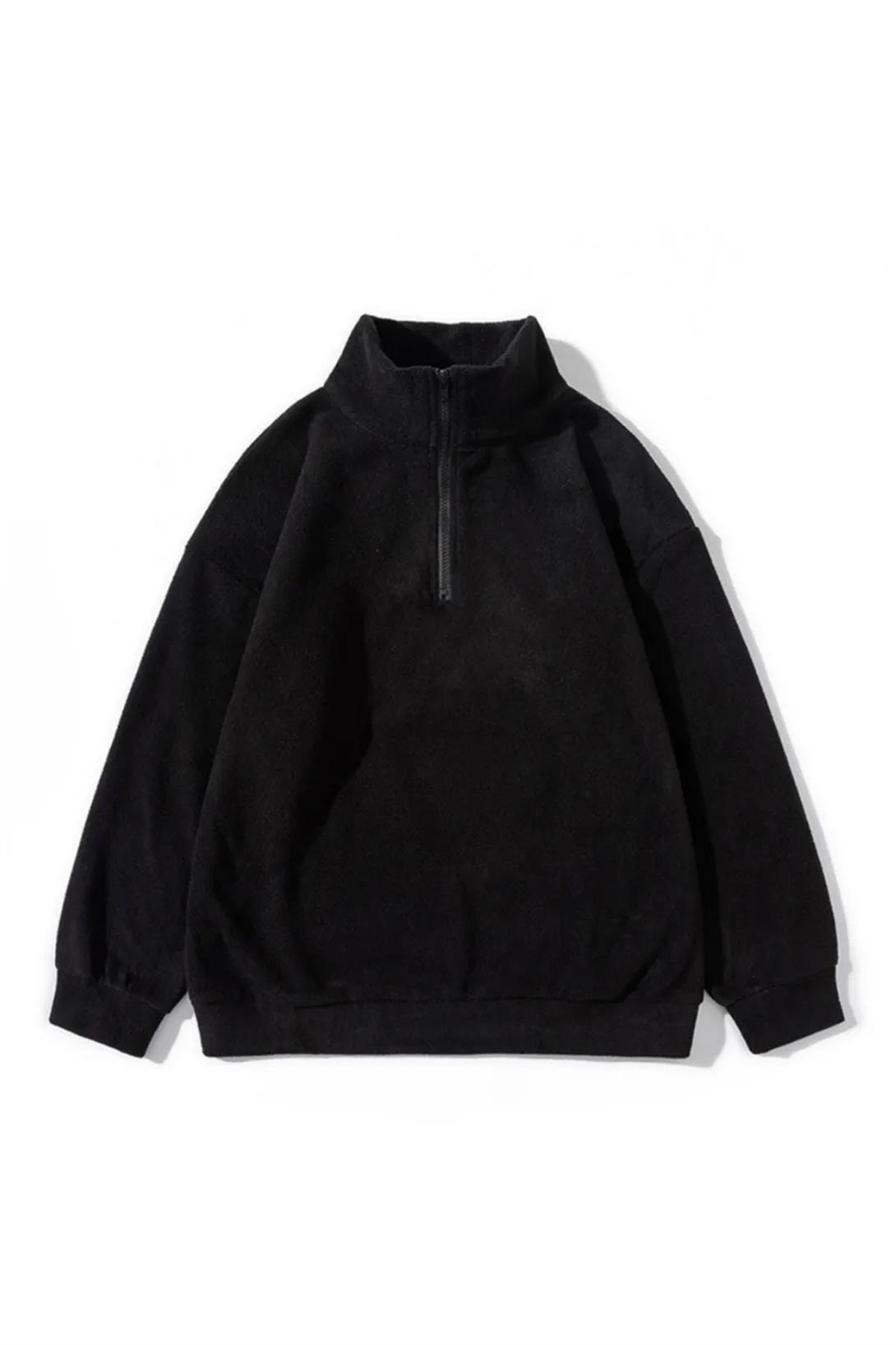 Unisex Polar Dik Yaka Sweatshirt Siyah 2051