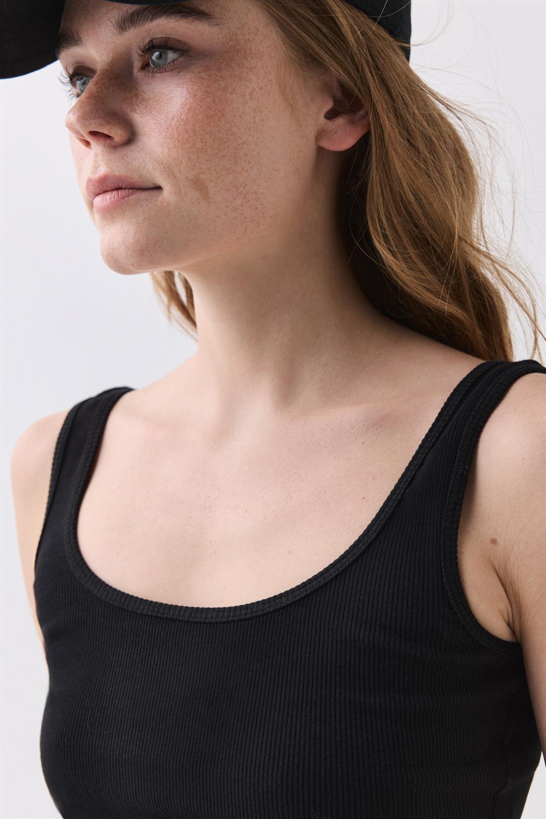 Kadın Askılı Kısa Crop Top Atlet Siyah 9015