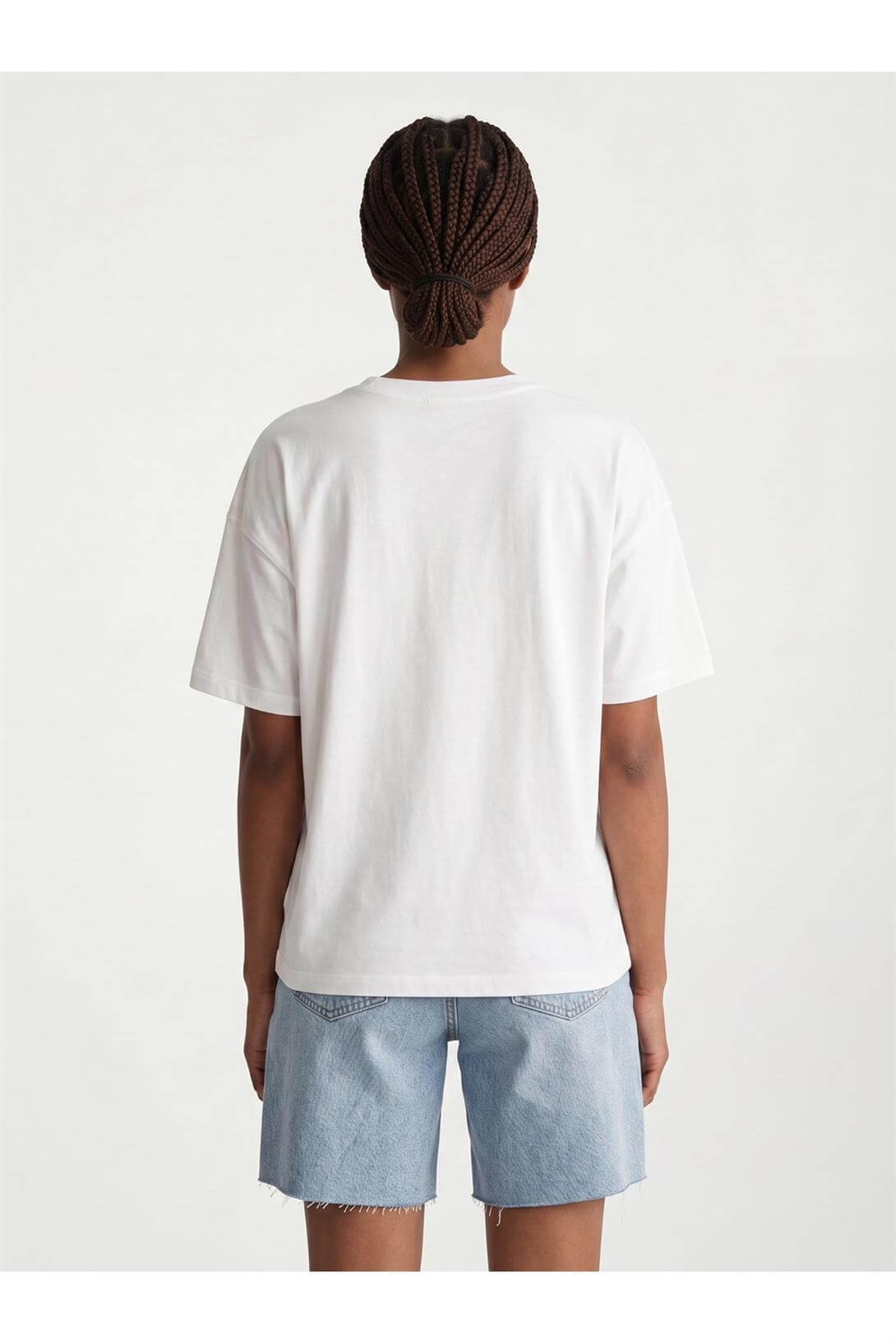 Kadın %100 Organik Pamuk Relaxed Fit Yuvarlak Yakalı Tshirt Beyaz 9016