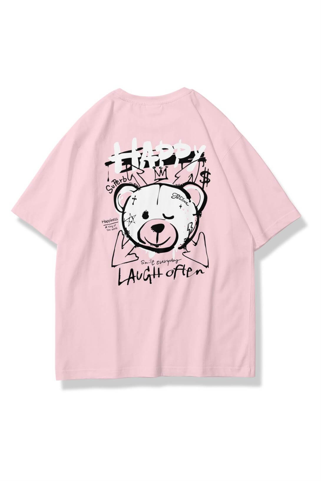 Unisex Happy Bear Tshirt Pembe