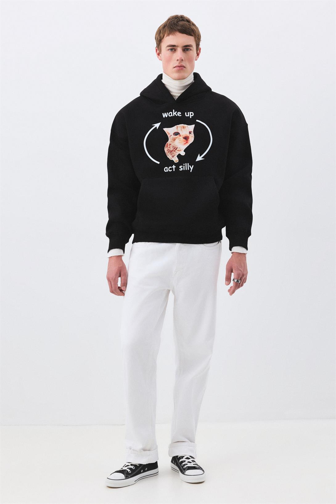 Unisex Wake up Act Silly Sweatshirt Siyah