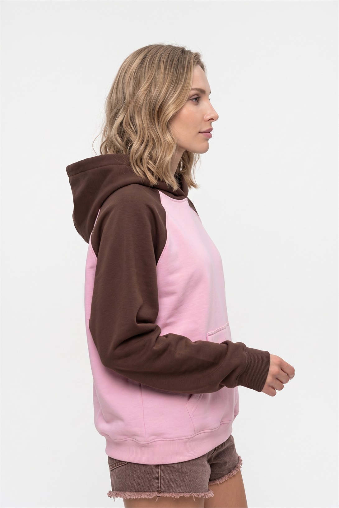 Kadın Reglan Kol Sweatshırt Kahve Pembe  