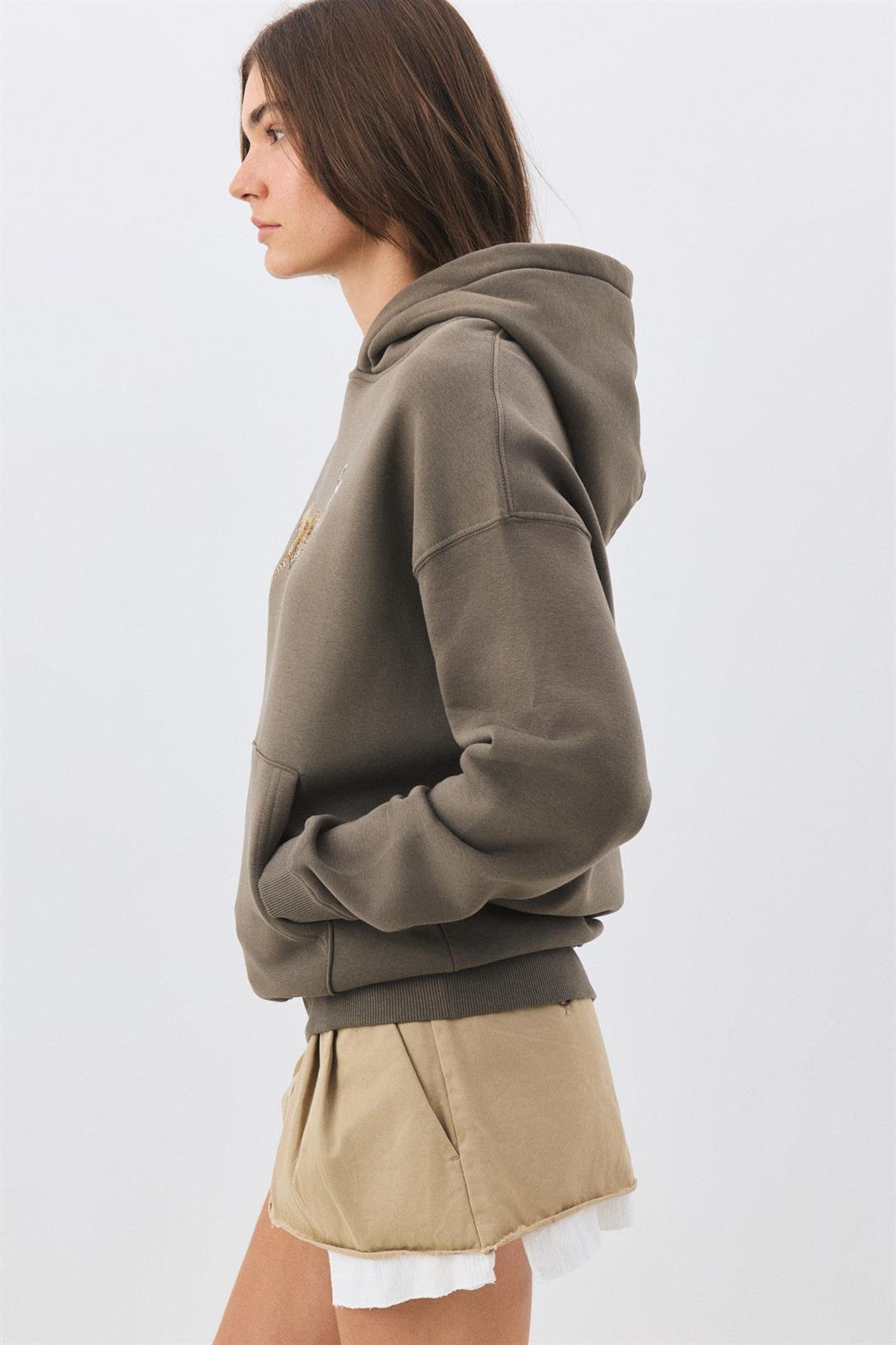 Kadın Leopar Kuyruk Kurdele Sweatshirt Antrasit