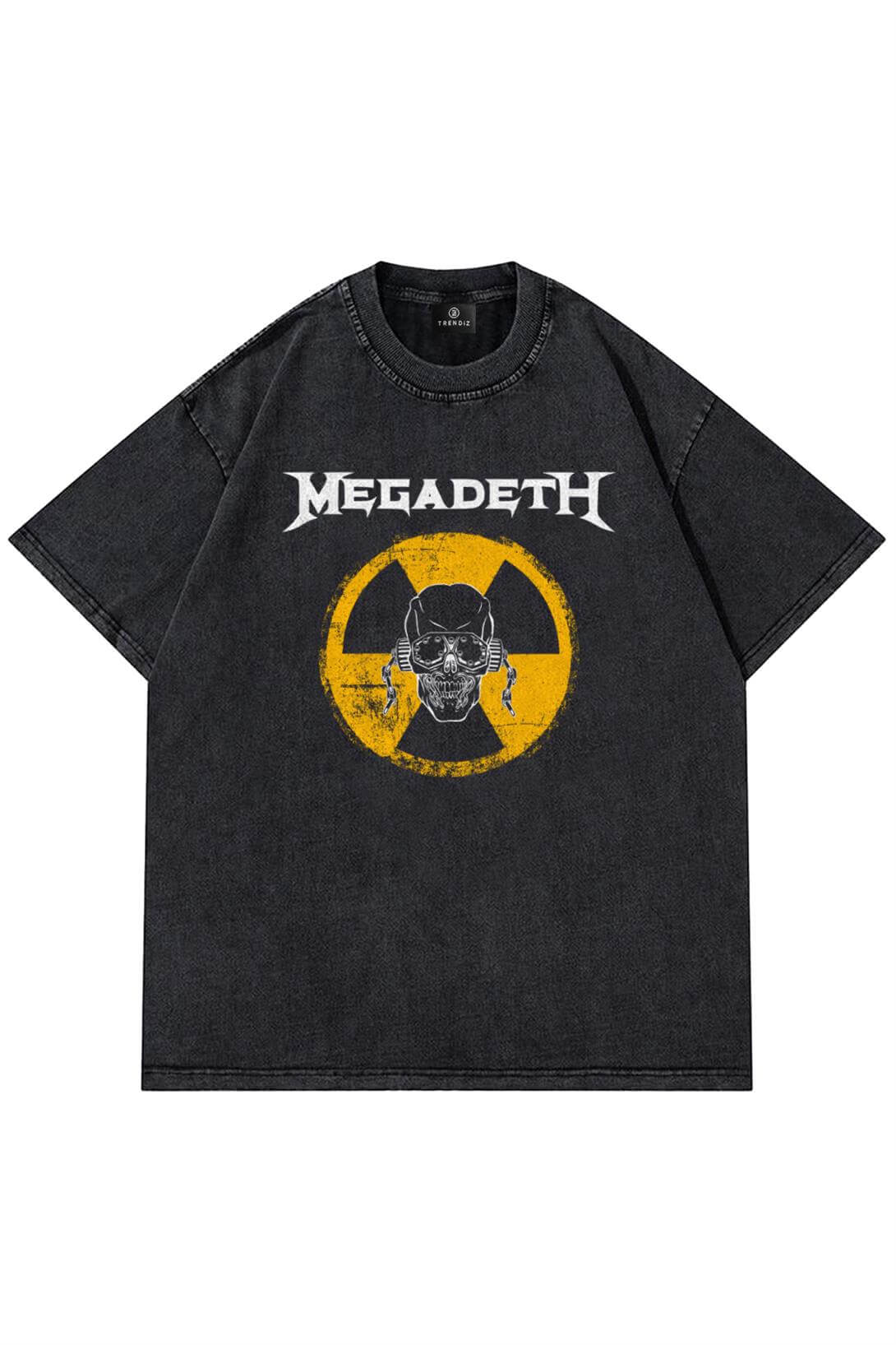 Unisex Megadeth Radioactive Yıkamalı Tshirt Antrasit