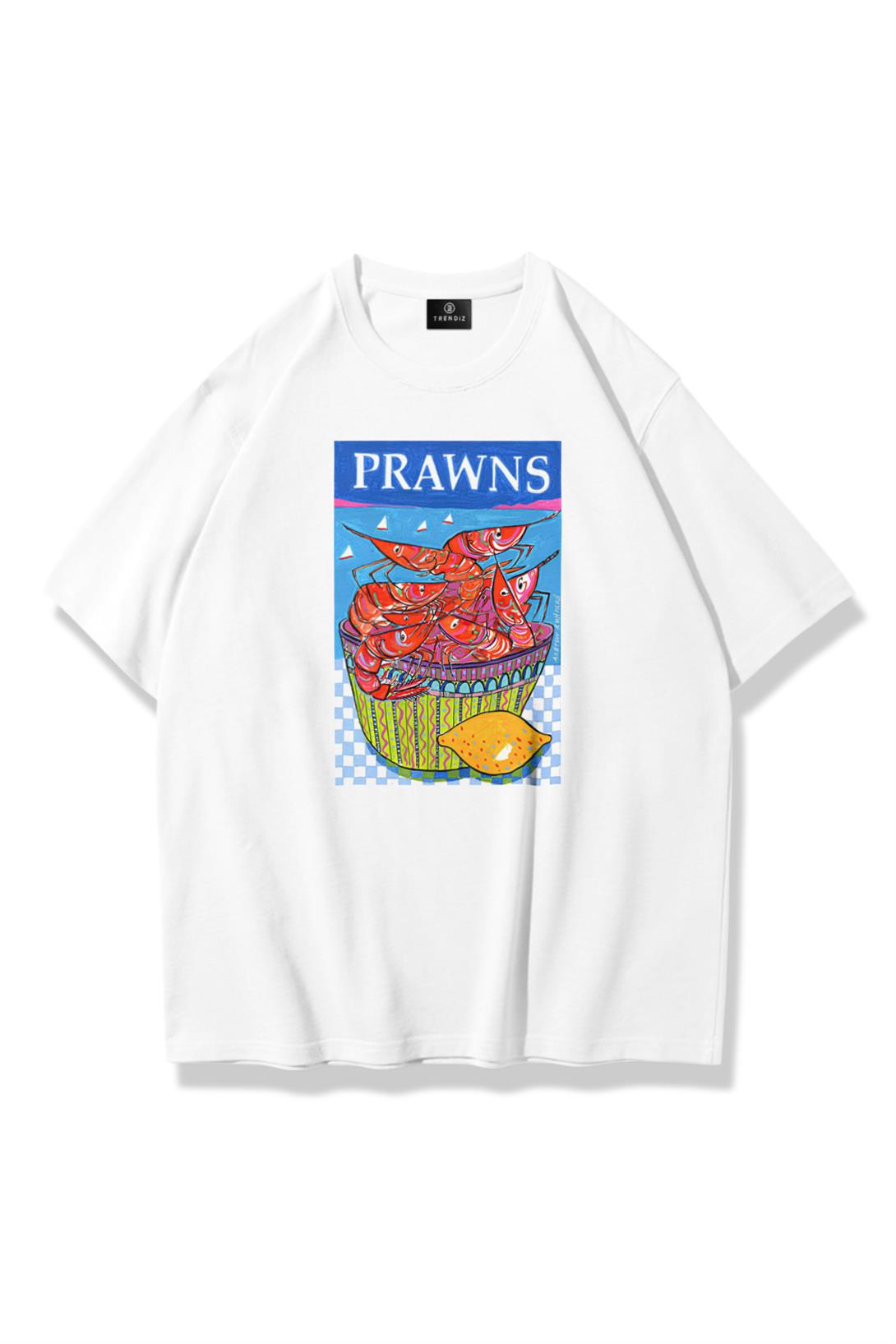 Unisex Prawns Tshirt Beyaz