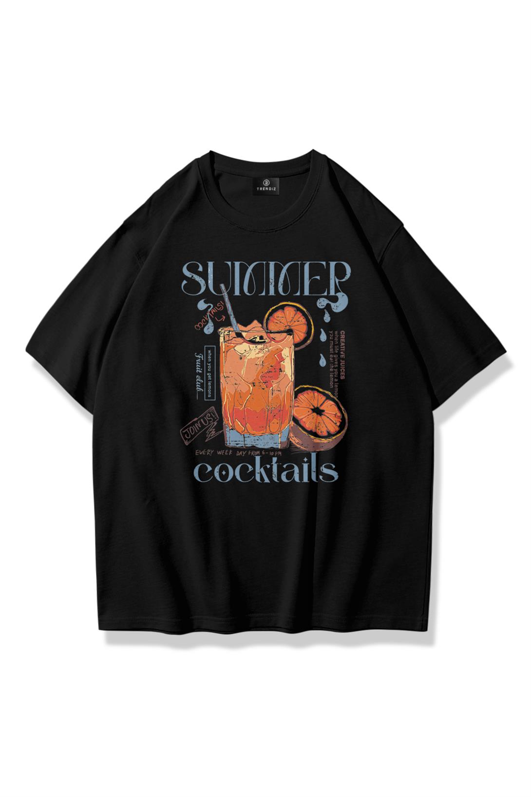 Unisex Summer Cocktails Tshirt Siyah