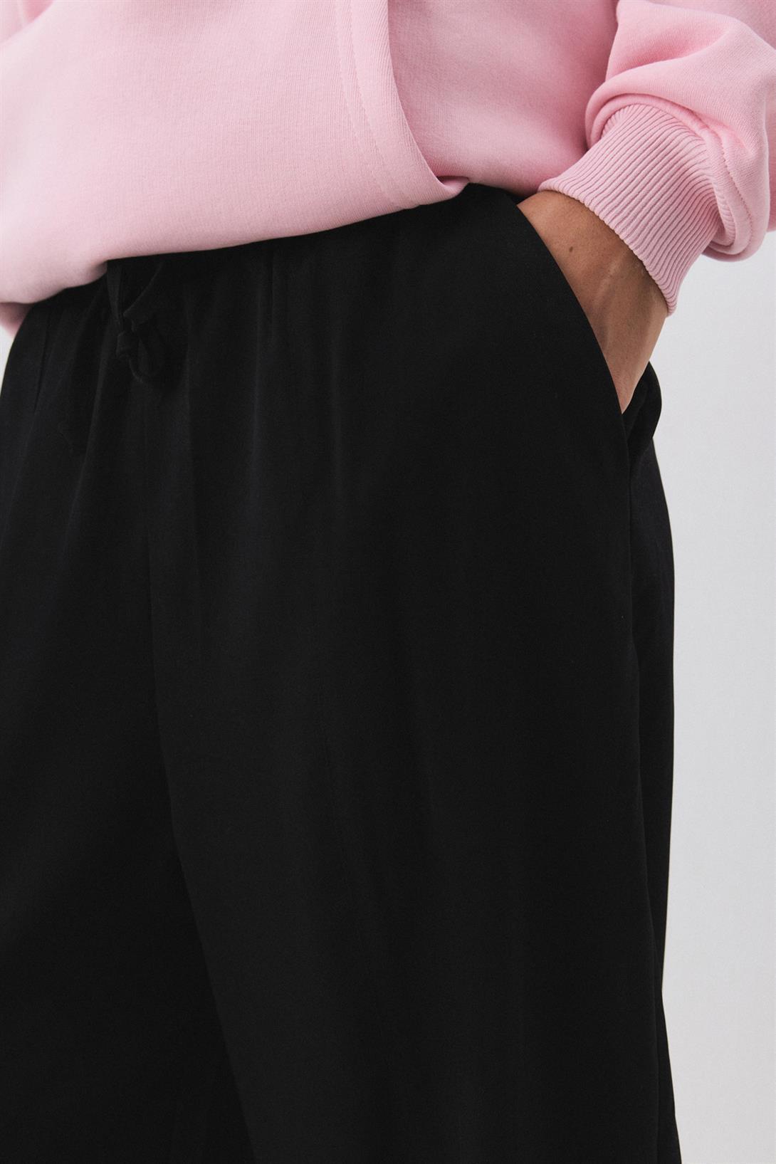 Kadın Beli Lastikli Parçalı Şalvar Pantolon Siyah 4307