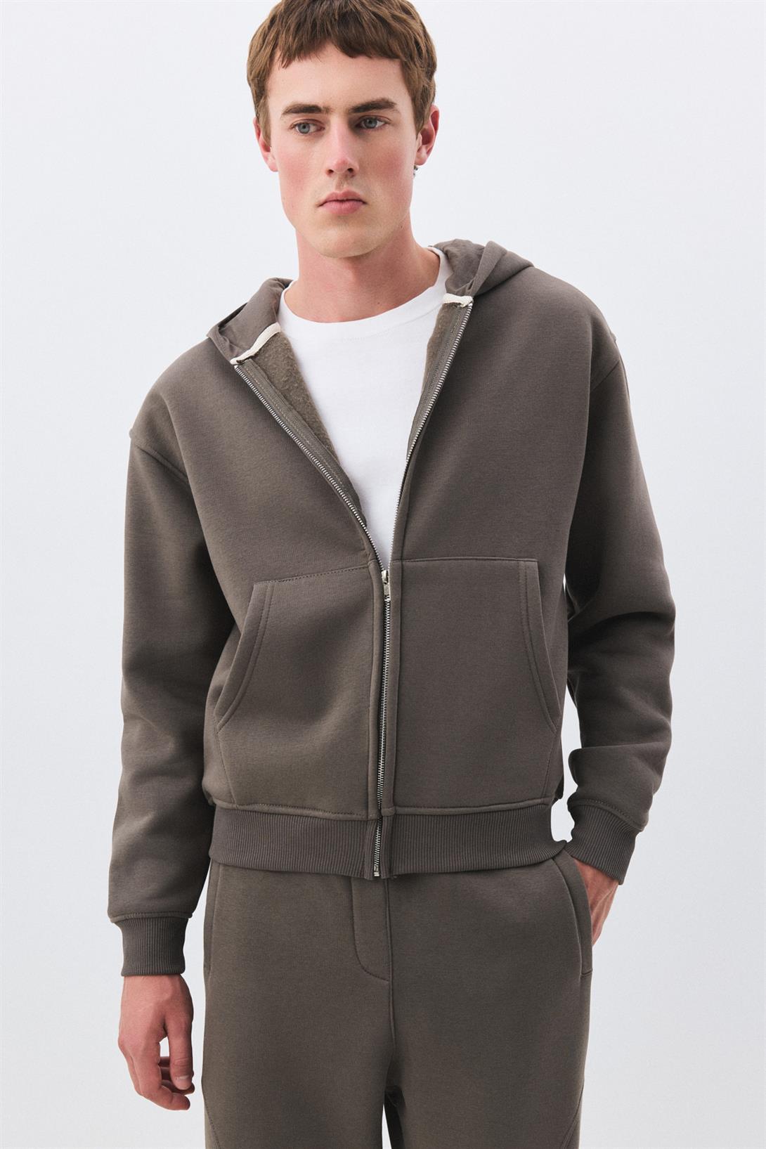 Erkek Premium Fermuarlı Kapşonlu Sweatshirt Antrasit 2032