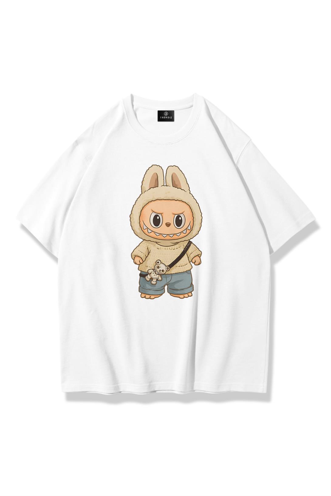 Kadın Labubu Figür Tshirt Beyaz