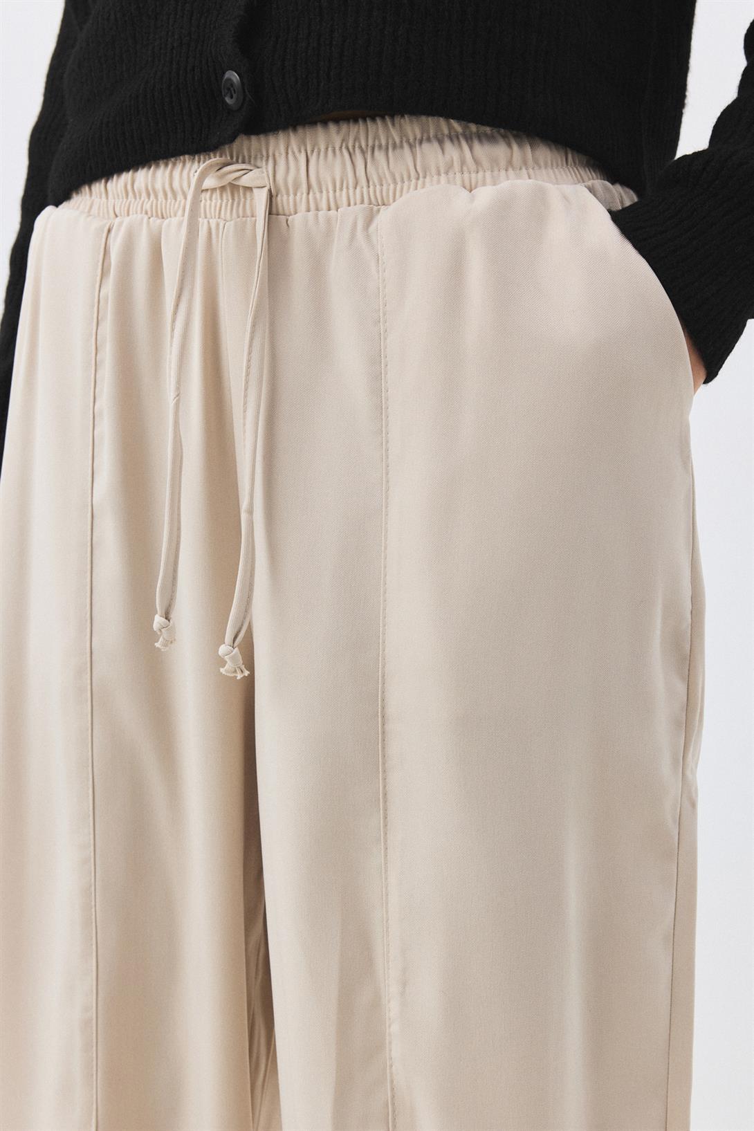 Kadın Beli Lastikli Parçalı Şalvar Pantolon Taş 4307