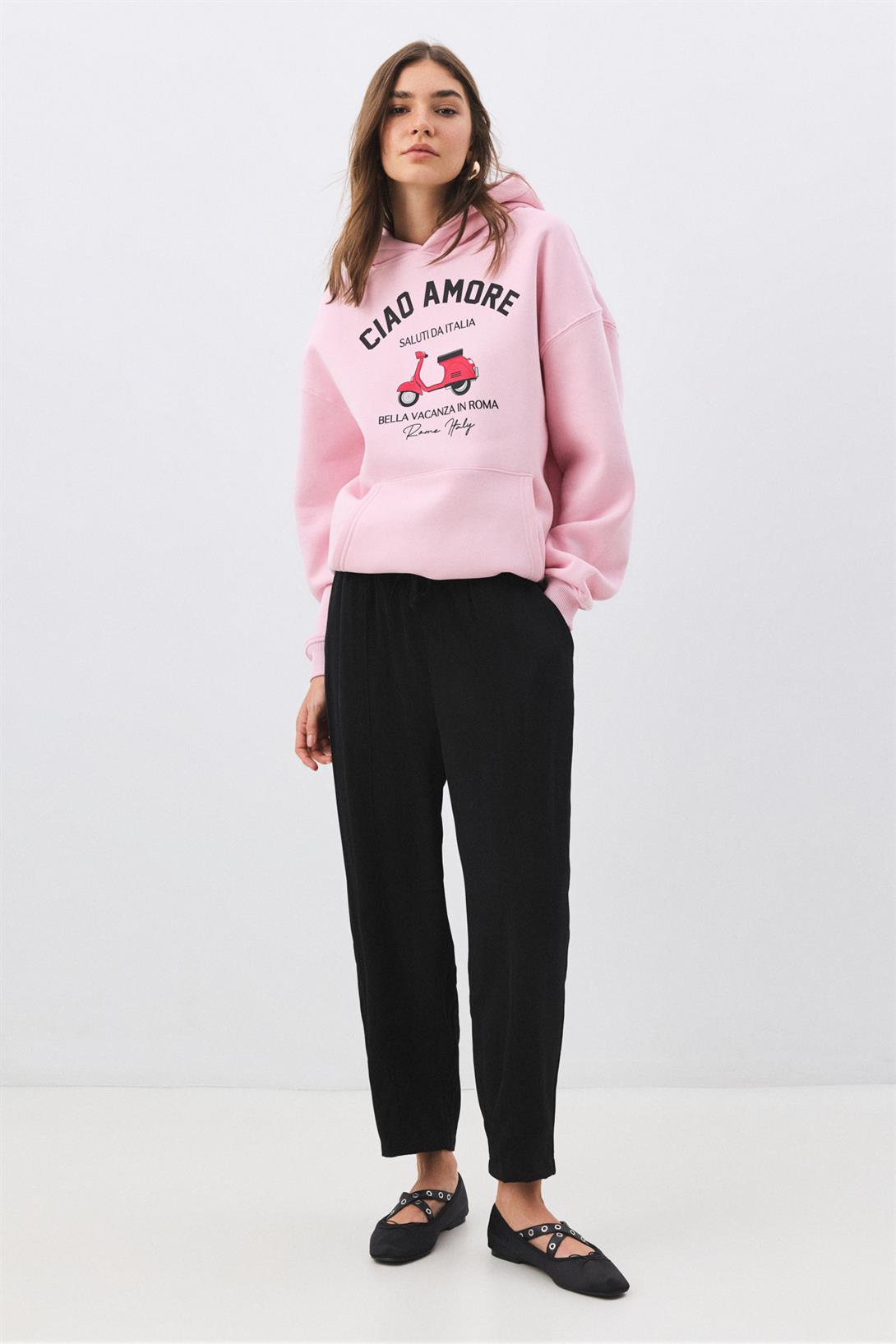 Kadın Beli Lastikli Parçalı Şalvar Pantolon Siyah 4307