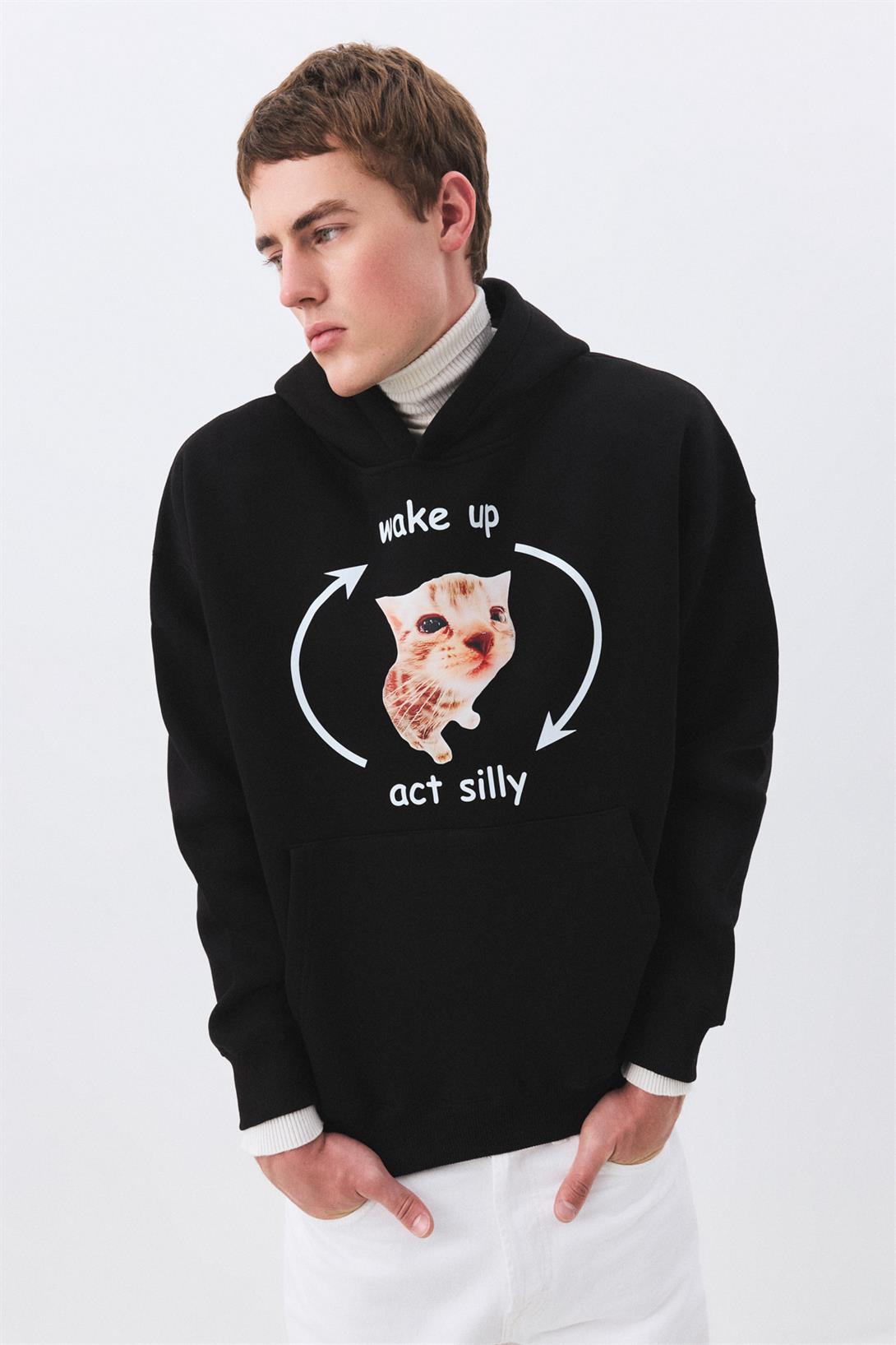 Unisex Wake up Act Silly Sweatshirt Siyah