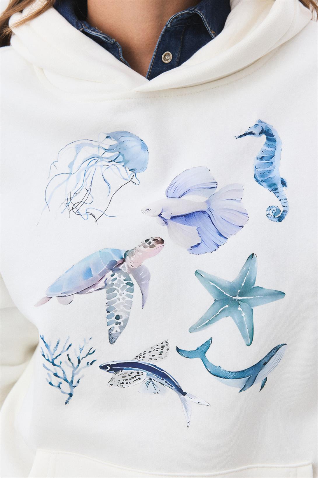 Kadın Sea Elements Sweatshirt Beyaz