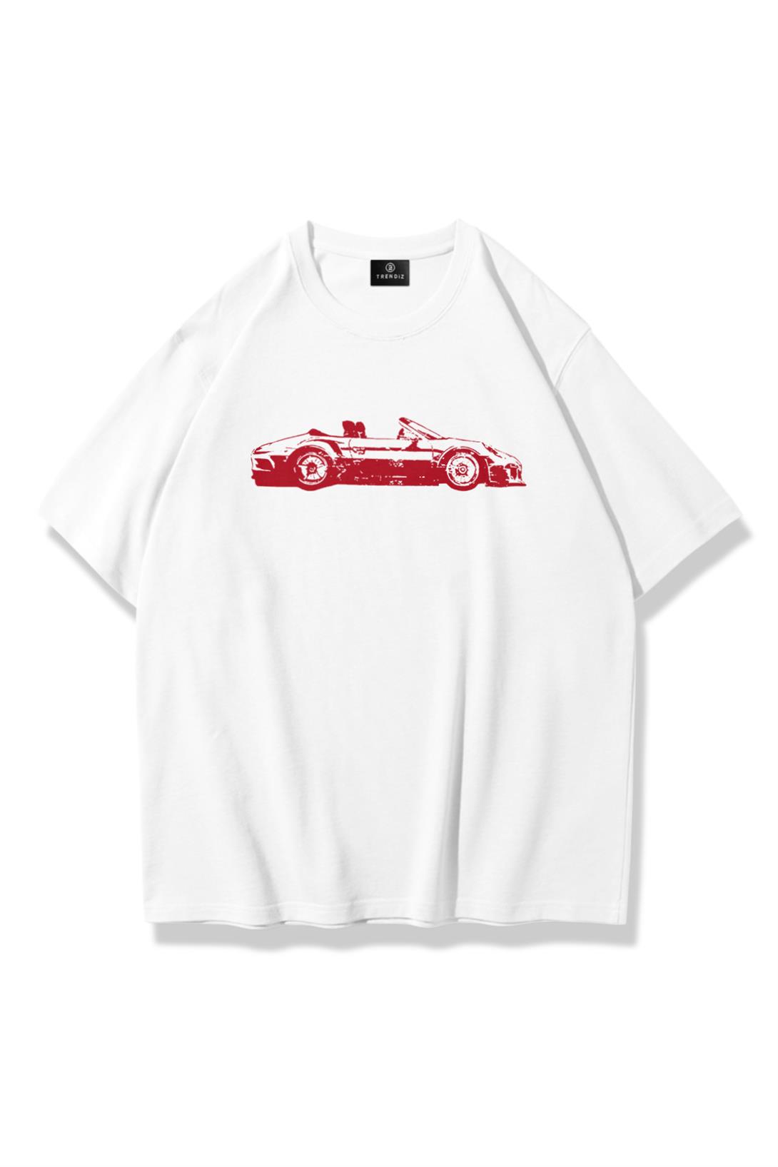 Unisex Red Cabrio Tshirt Beyaz