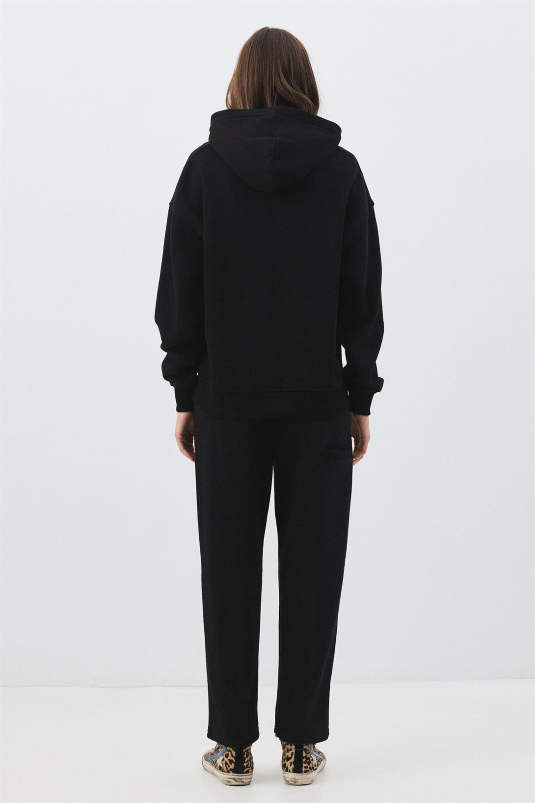 Kadın Premium Kapşonlu Cep Detaylı Eşofman Takımı Siyah 2033