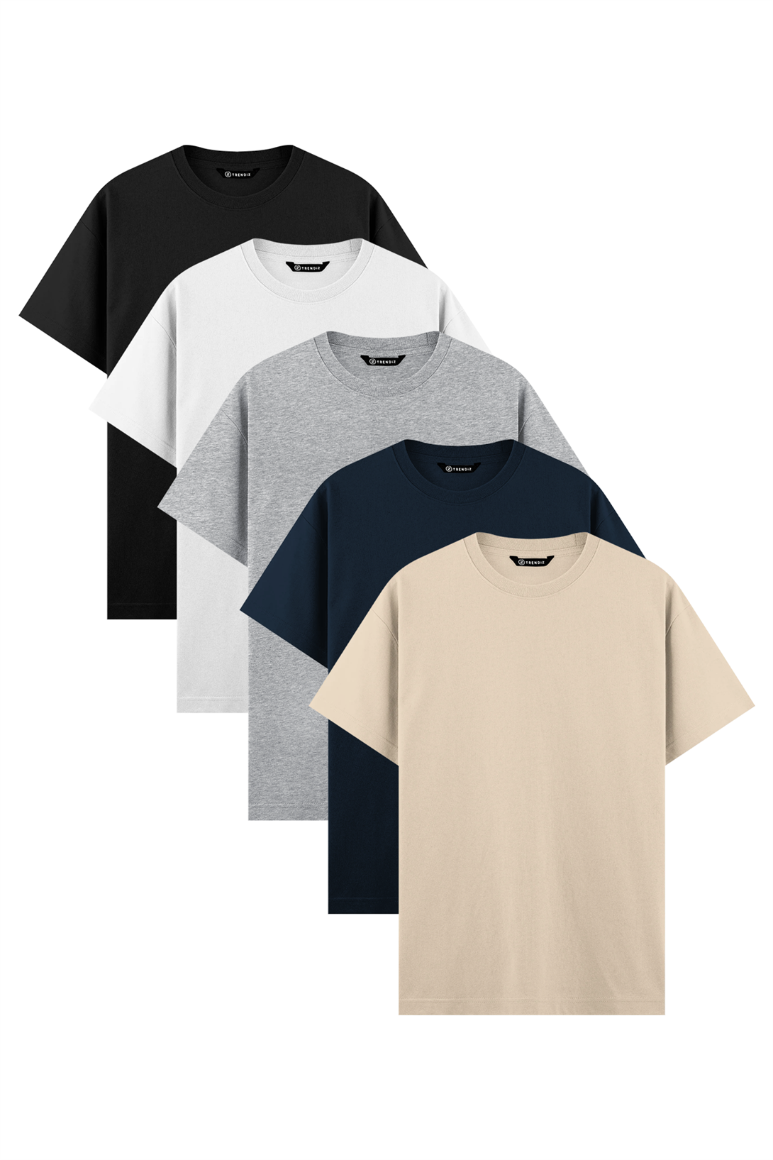 Erkek %100 Pamuk Basic Tshirt 5 li Paket Siyah Beyaz Grimelanj Navy Taş  2091