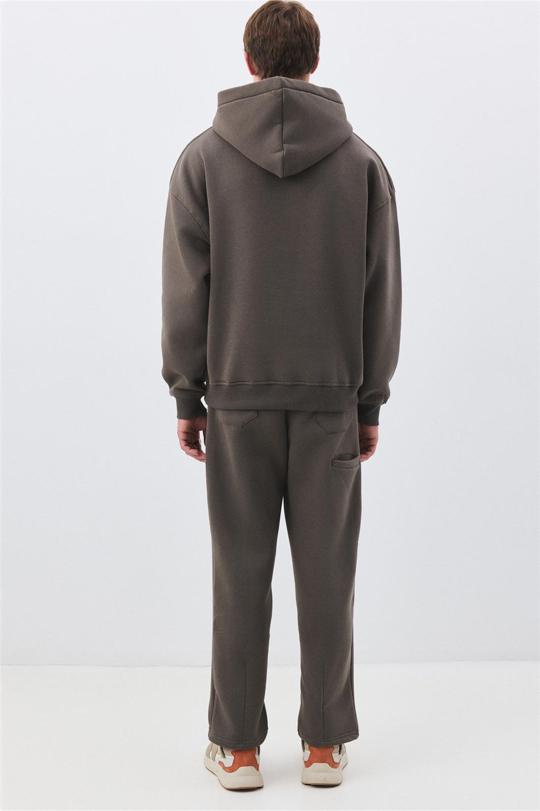 Erkek Premium Kapşonlu Cep Detaylı Eşofman Takımı Antrasit 2033
