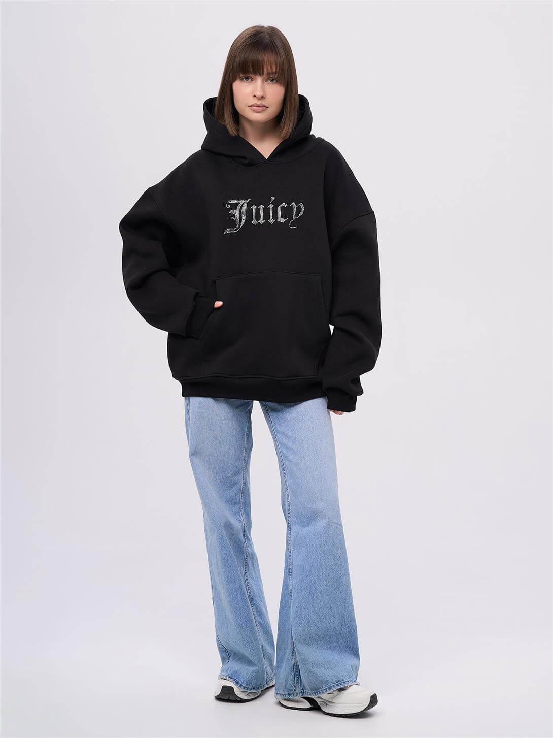 Unisex Juiciy Taş Baskılı Sweatshirt Siyah