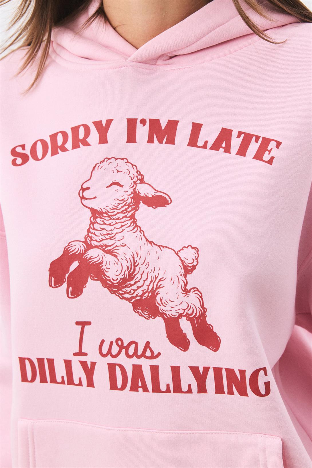 Kadın Sorry Im Late Sweatshirt Pembe