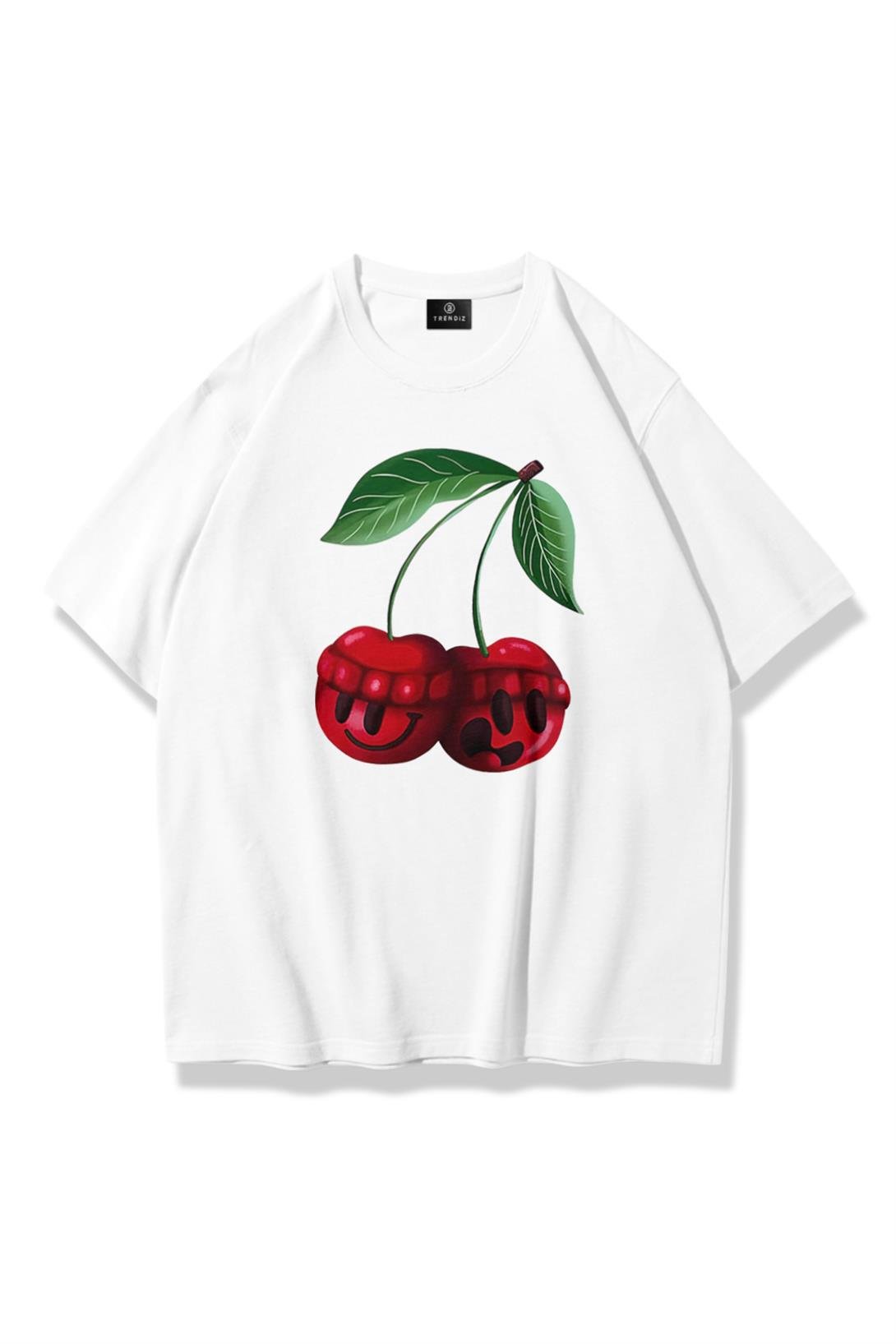 Kadın Cherry Face Tshirt Beyaz