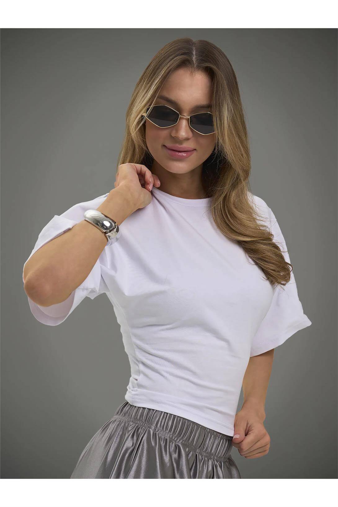 Kadın Bele Oturan Geniş Kollu Premium Bluz 2 li Paket Siyah Beyaz