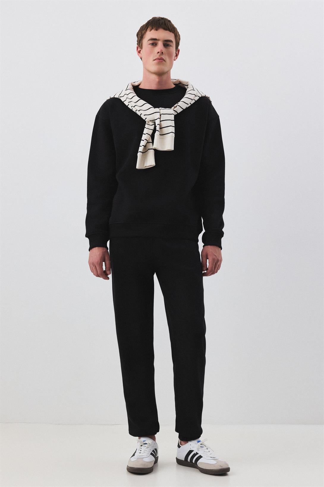 Erkek Premium Bisiklet Yaka Sweatshirt Siyah 2031