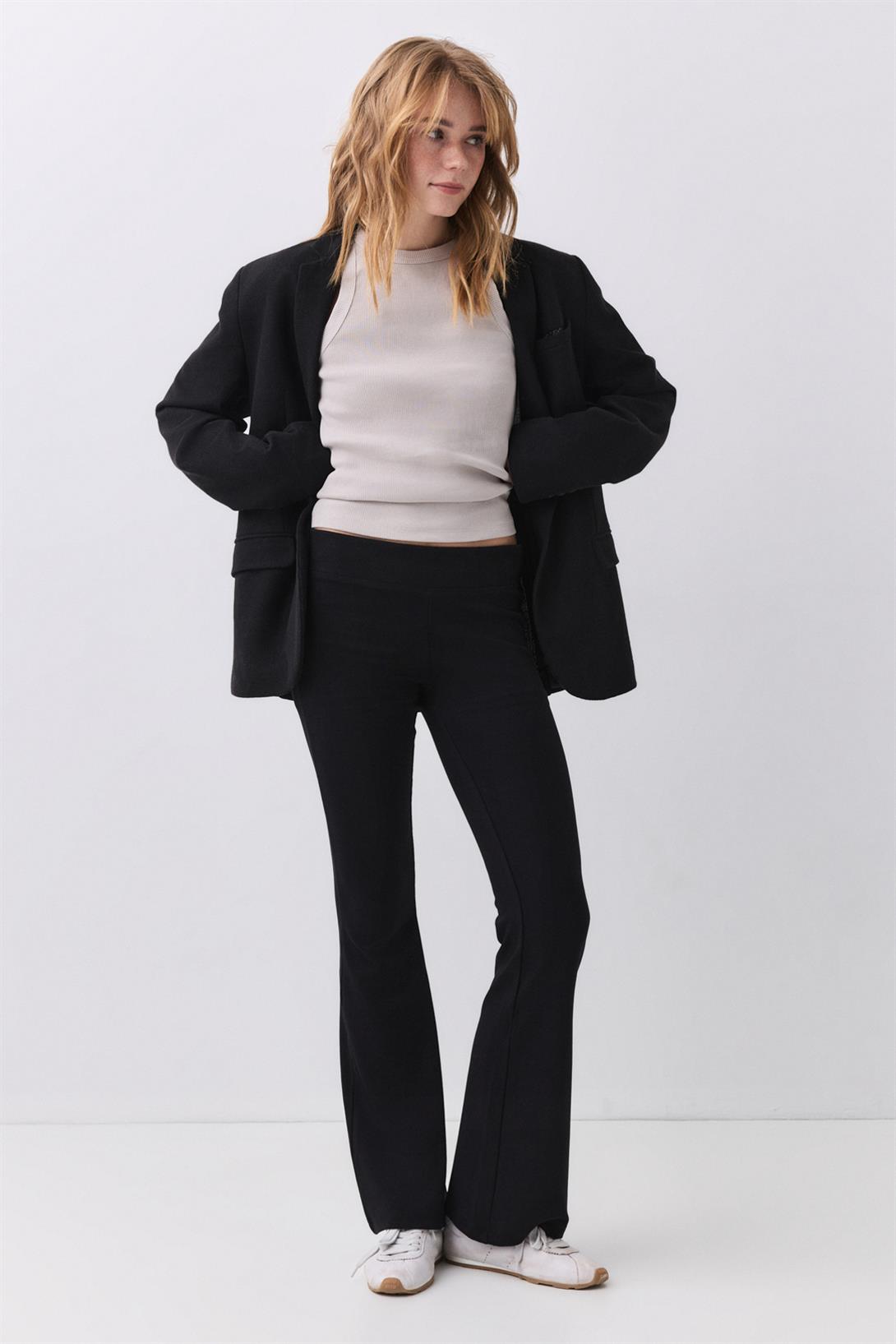 Kadın Bisiklet Yaka Örme Atlet Bej 9016