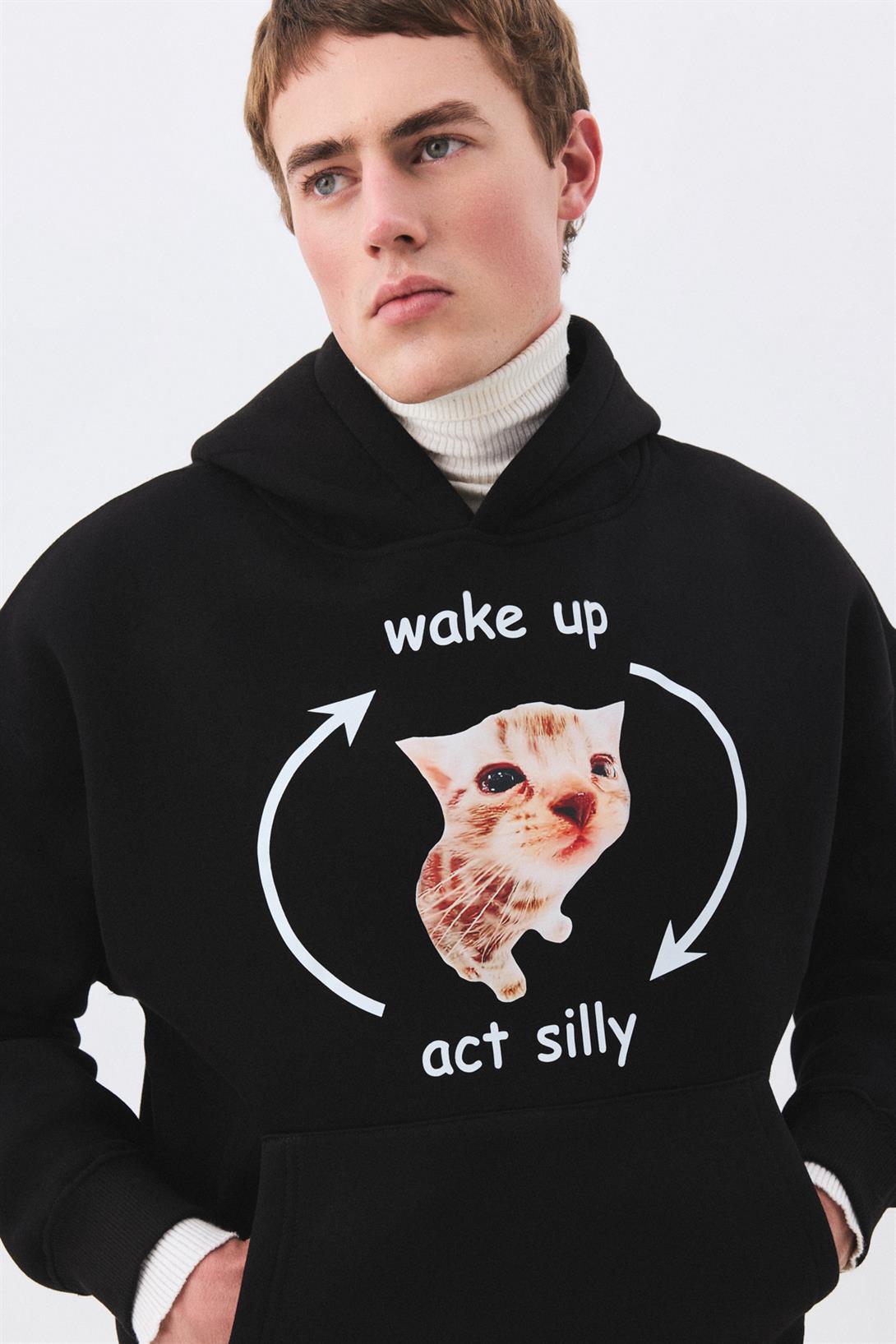 Unisex Wake up Act Silly Sweatshirt Siyah