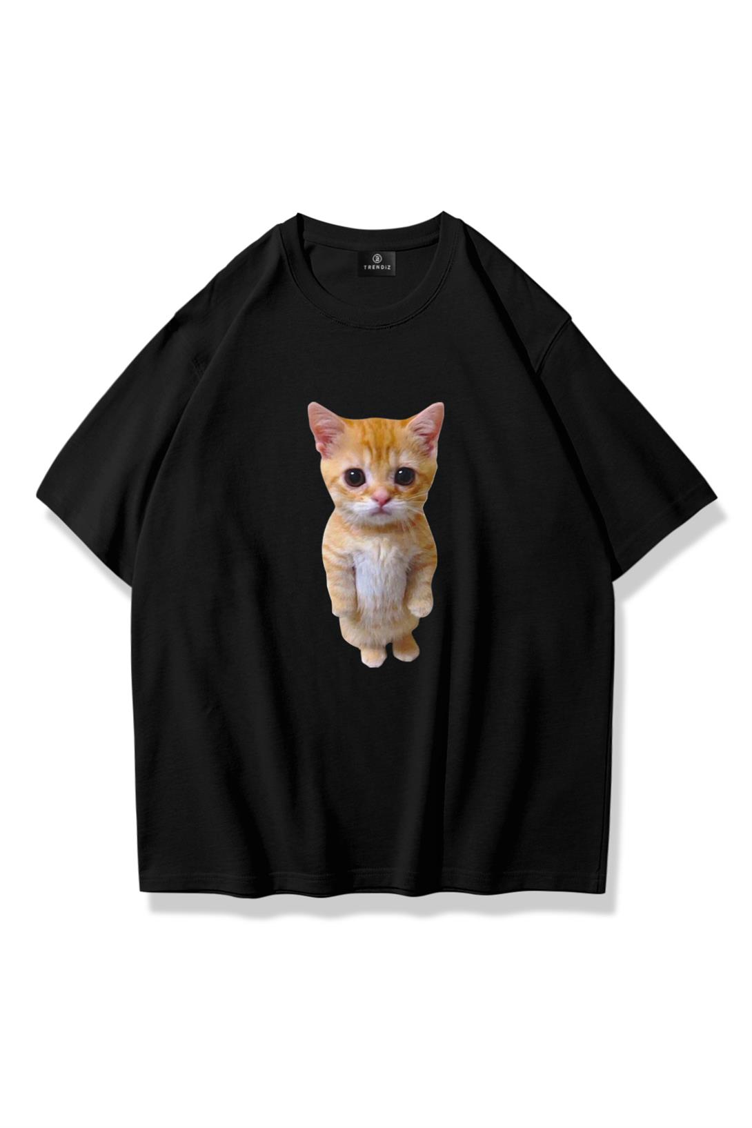 Unisex Sad Cat Tshirt Siyah