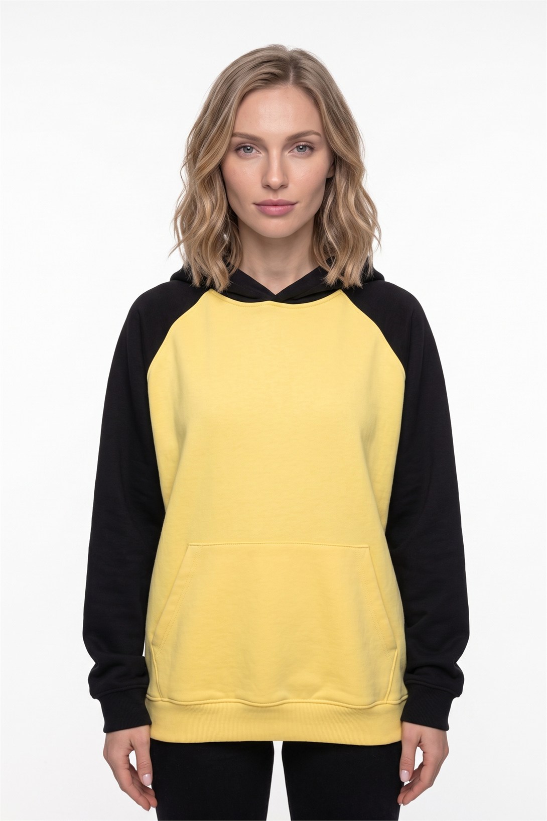 Kadın Reglan Kol Sweatshırt Sarı Siyah 