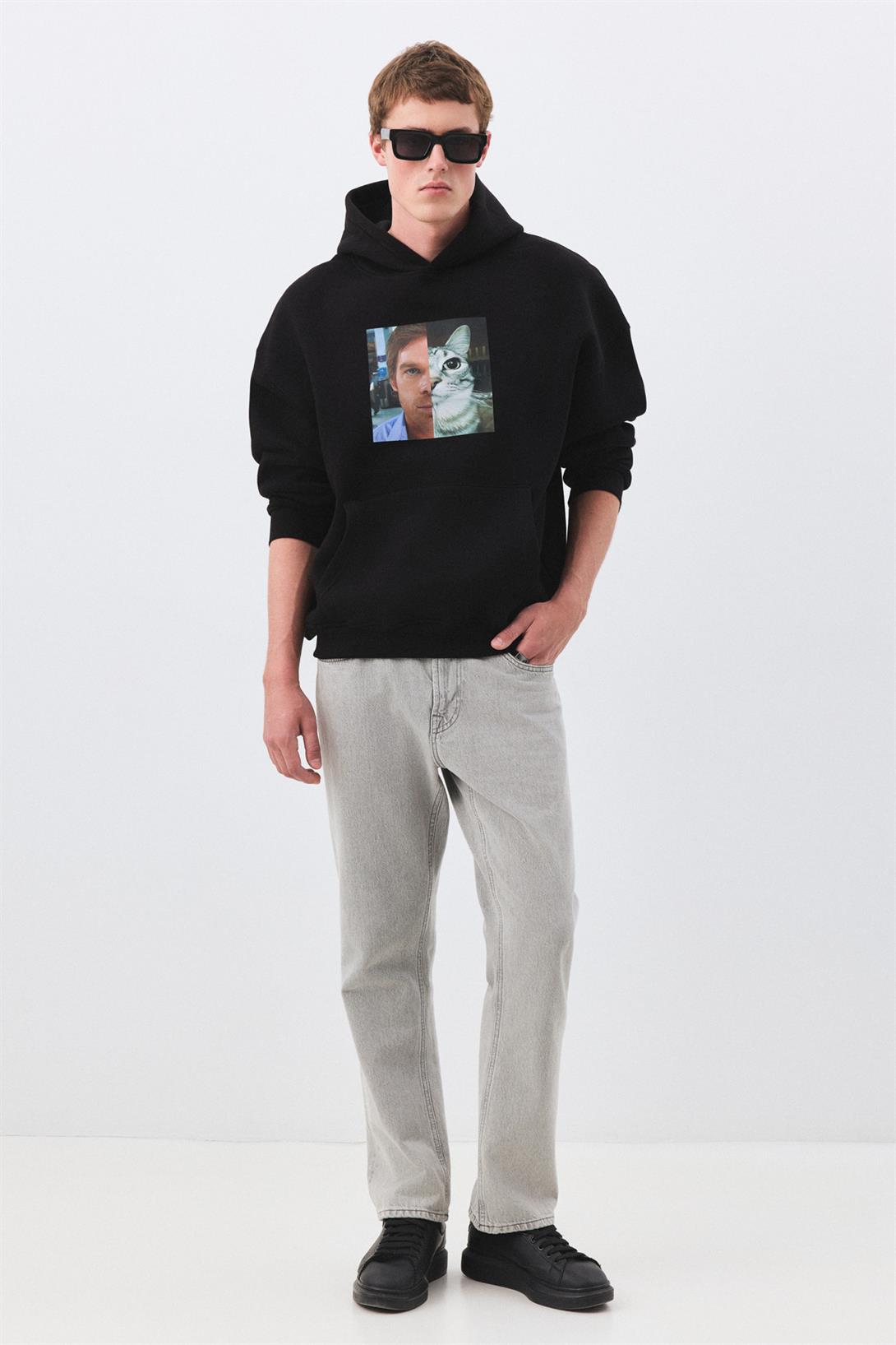Kadın Dexter Cat Sweatshirt Siyah