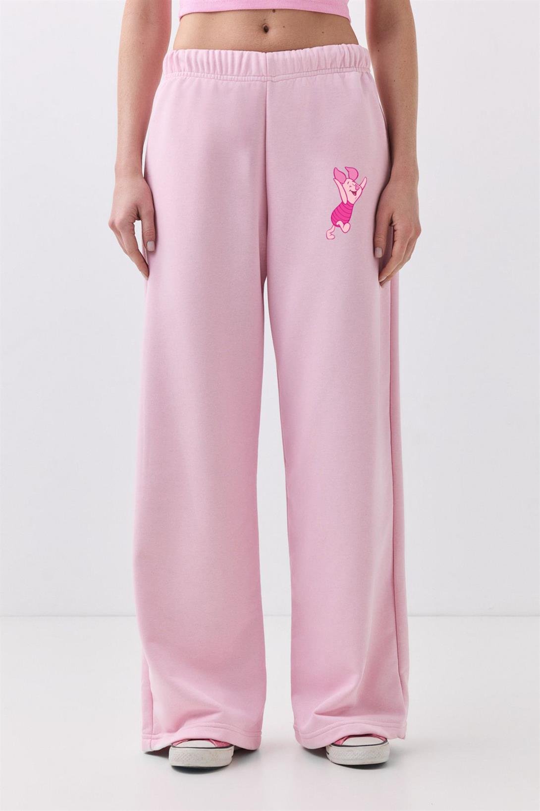 Kadın Piglet Bol Paça Eşofman Altı Pembe 