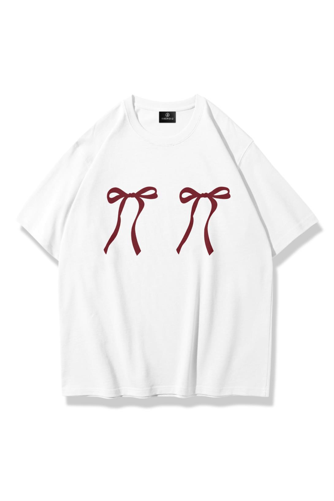 Unisex Çift Kurdele Tshirt Beyaz