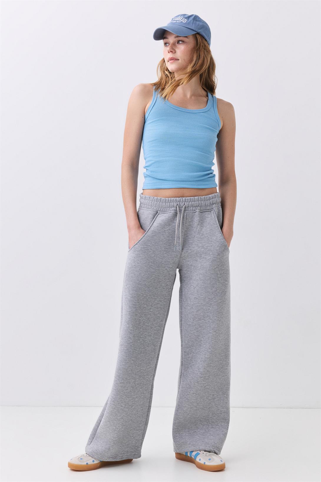 Kadın Fitilli Görünümlü Kalın Askılı Atlet Mavi 9012