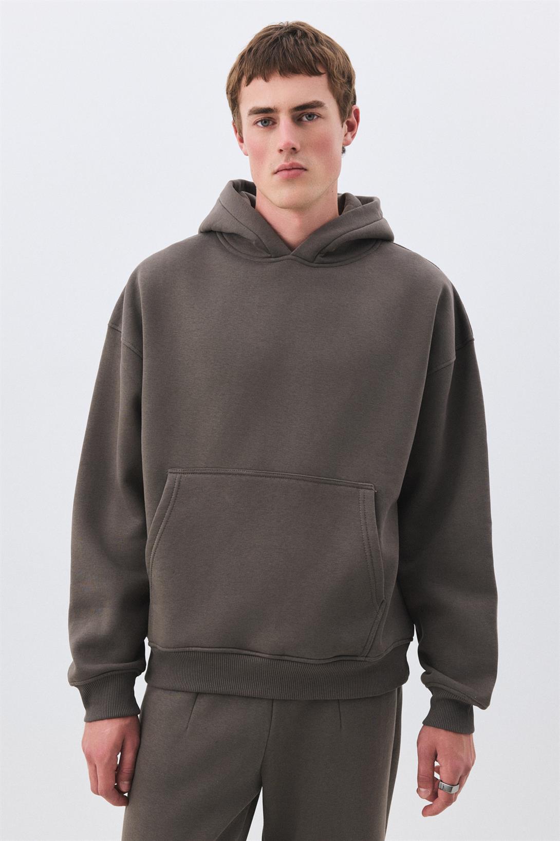 Erkek Premium Kapşonlu Cep Detaylı Eşofman Takımı Antrasit 2033