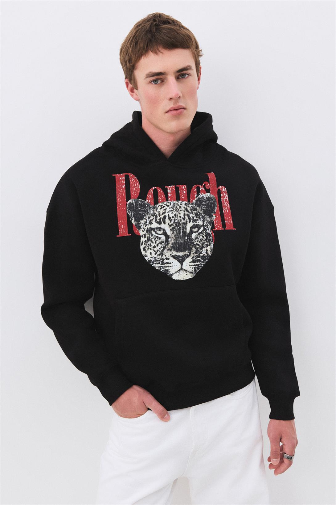 Unisex Rough Leopar Sweatshirt Siyah