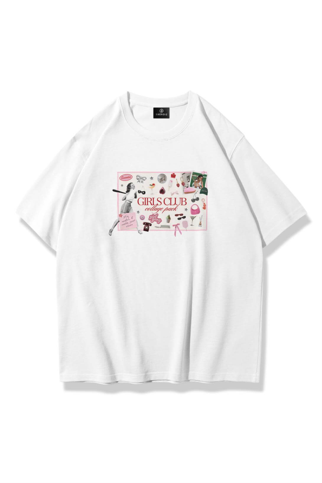 Kadın Girls Club Collage Tshirt Beyaz