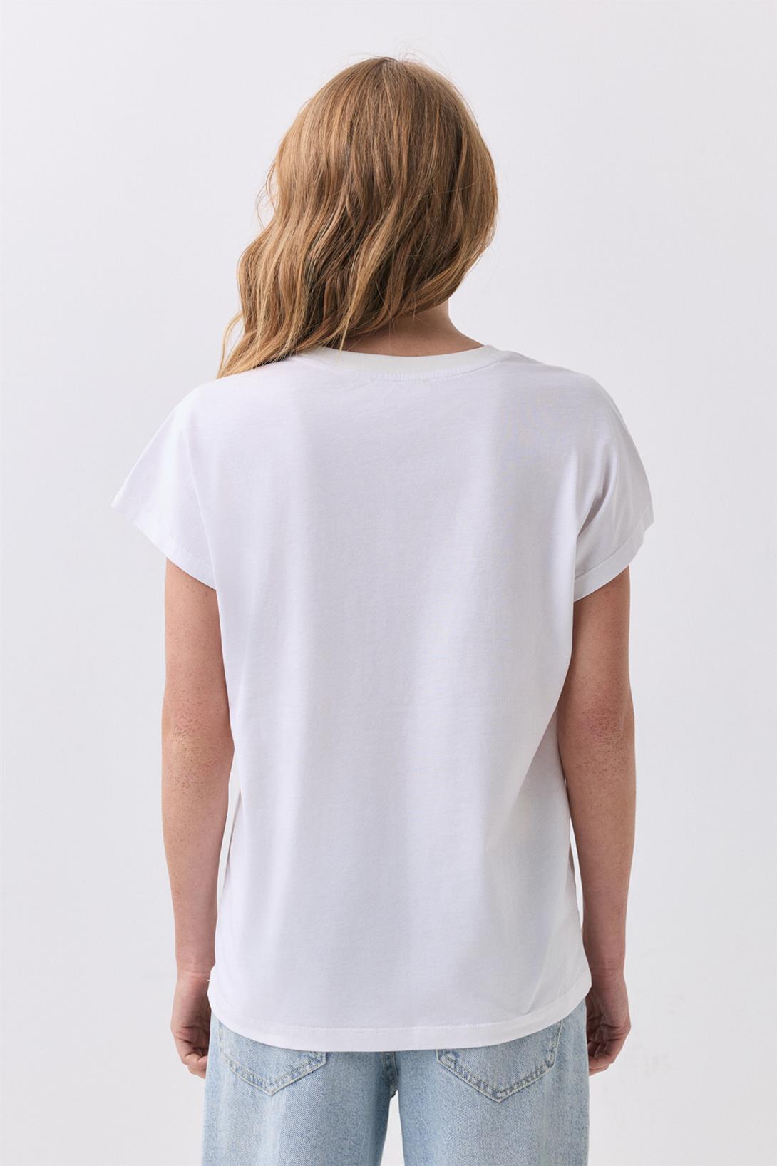 Kadın Karpuz Kol Basic Tshirt Beyaz 5011