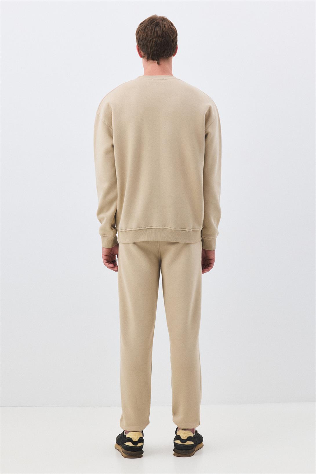 Erkek Premium Bisiklet Yaka Sweatshirt Taş 2031