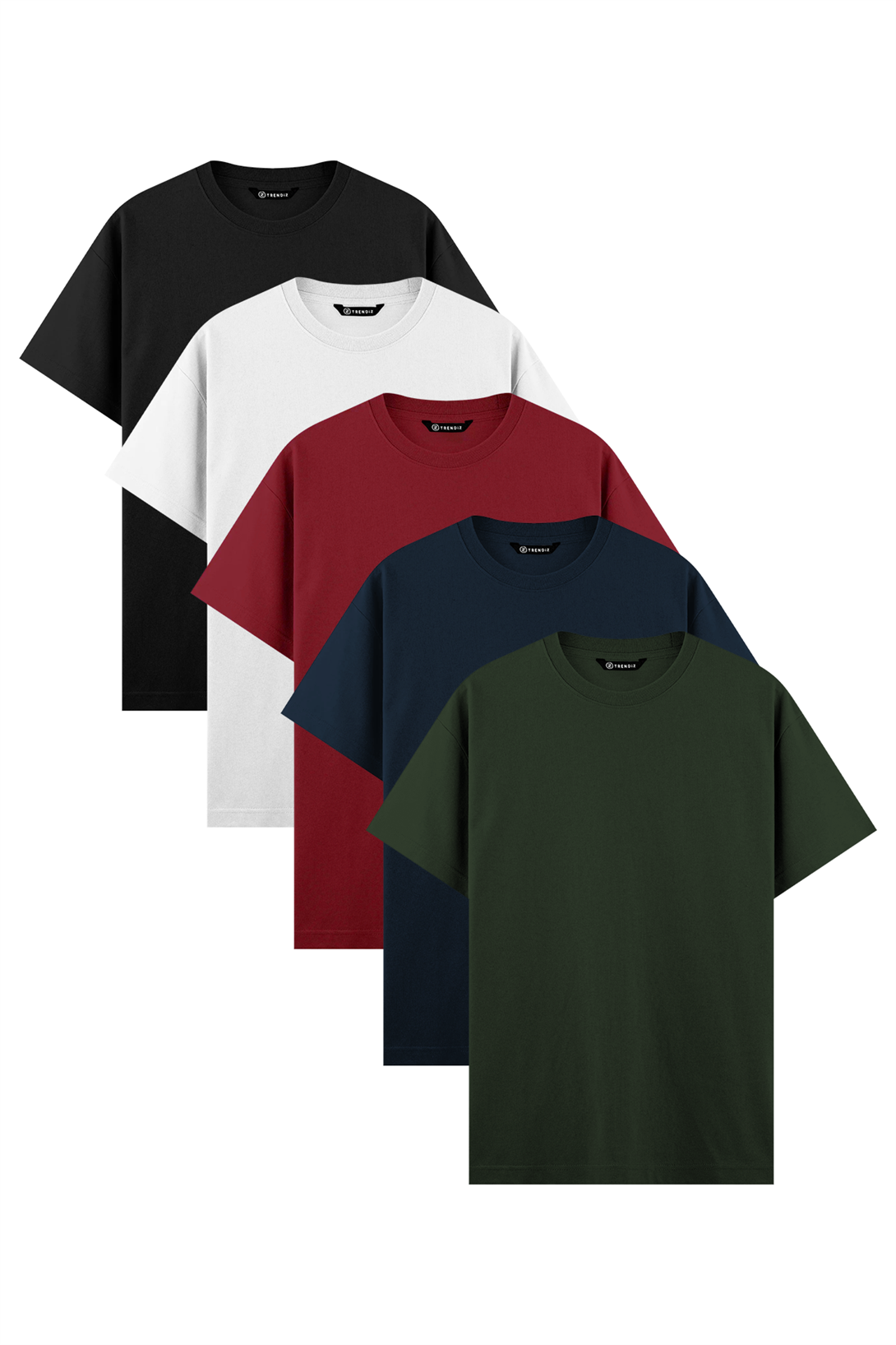 Erkek %100 Pamuk Basic Tshirt 5 li Paket Siyah Beyaz Bordo Nayv Haki 2091