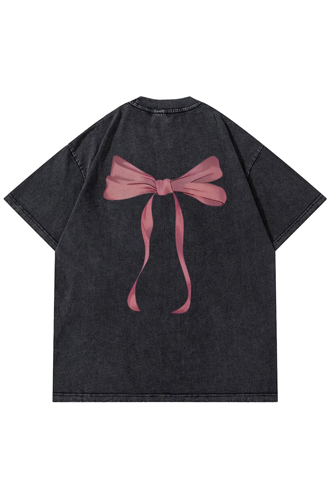 Unisex Fiyonk Kurdele Yıkamalı Tshirt Antrasit