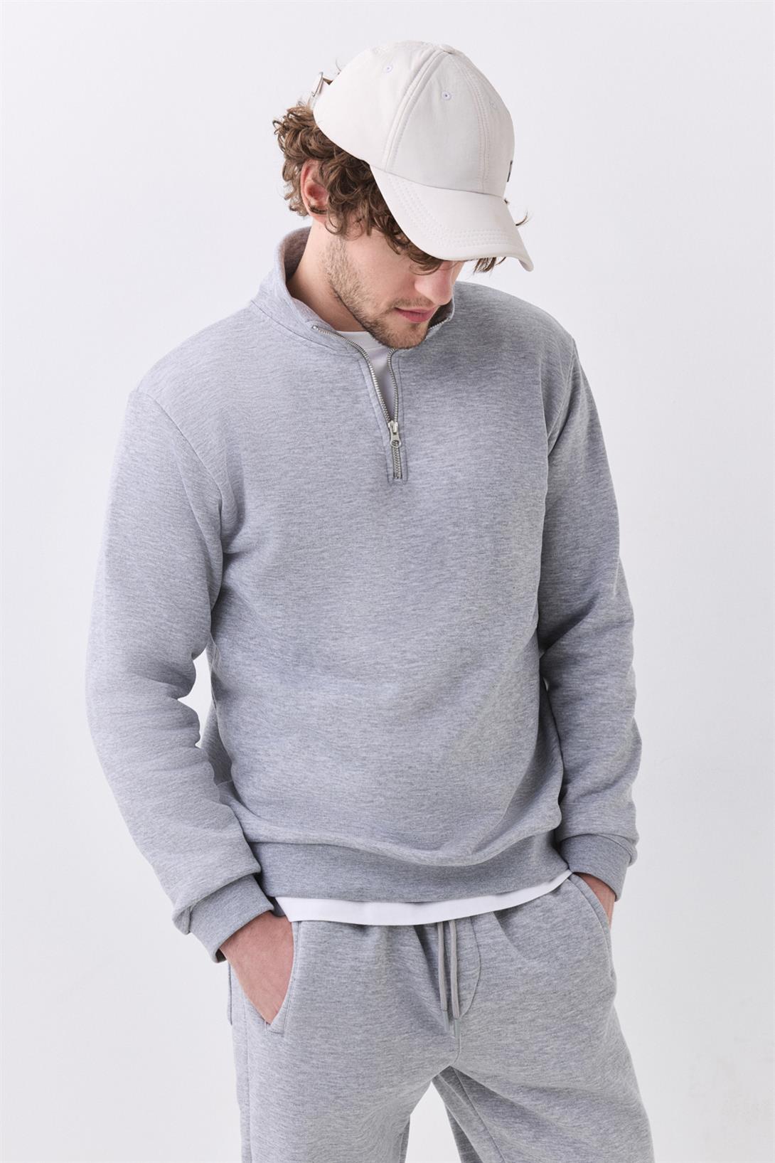 Erkek Relaxed Fit Yarım Fermuarlı Dik Yaka Sweatshirt Grimelanj 2052