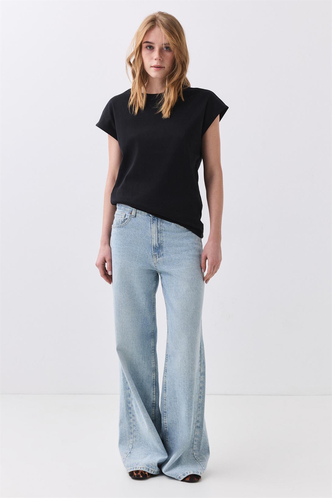 Kadın Karpuz Kol Basic Tshirt Siyah 5011